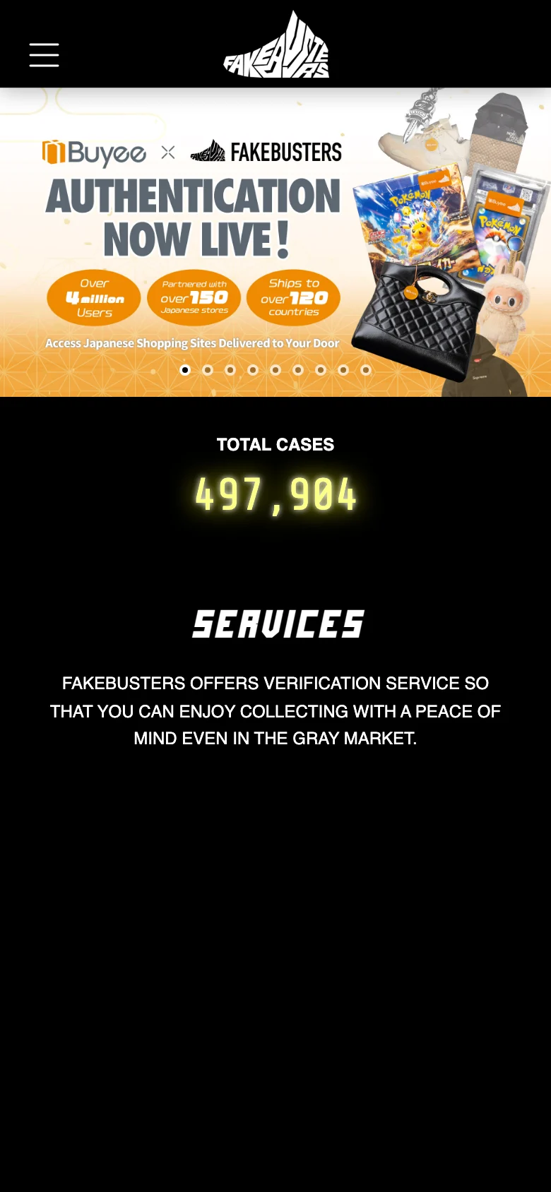 FAKEBUSTERS public site on mobile