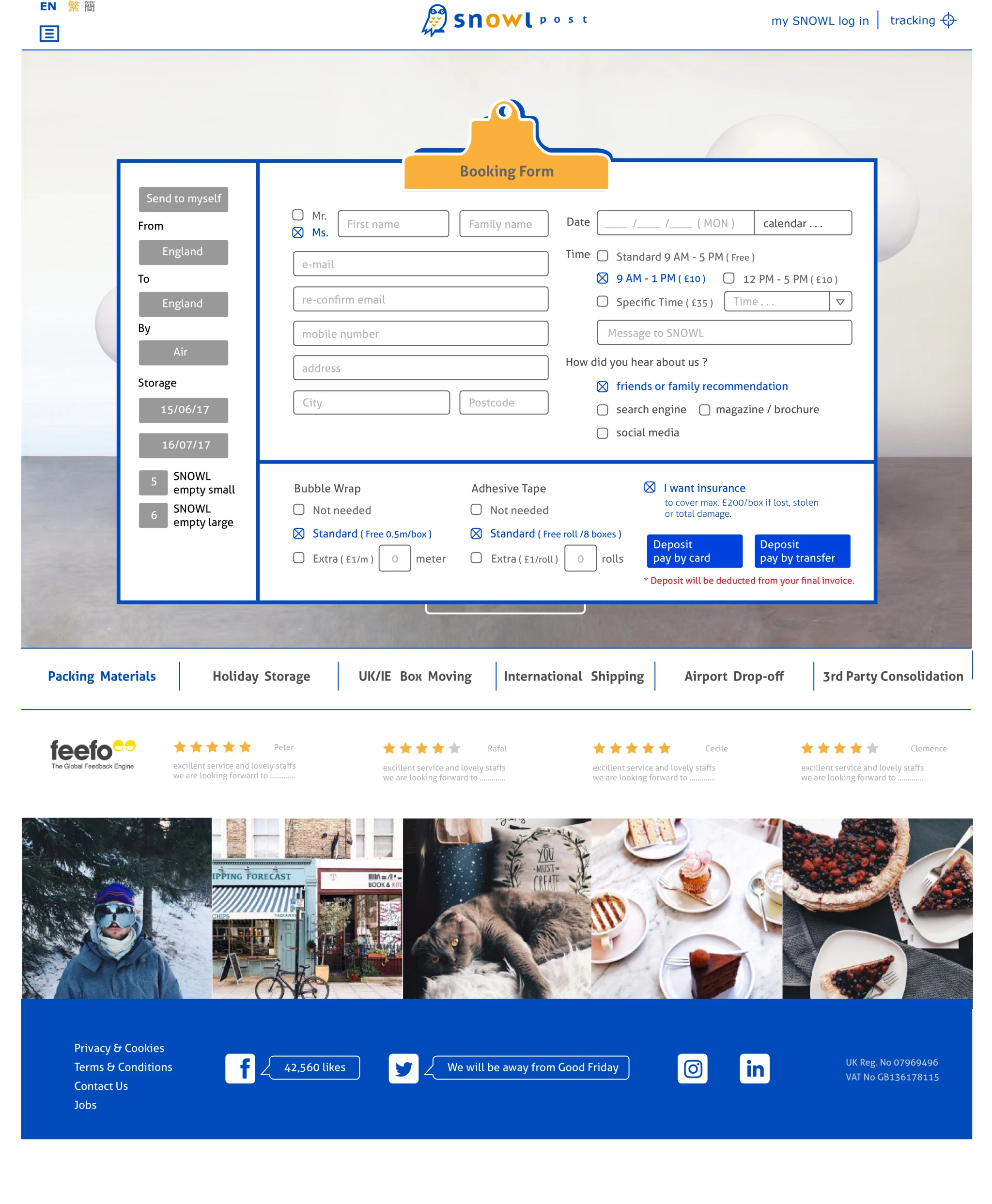 Snowl original delivered booking form