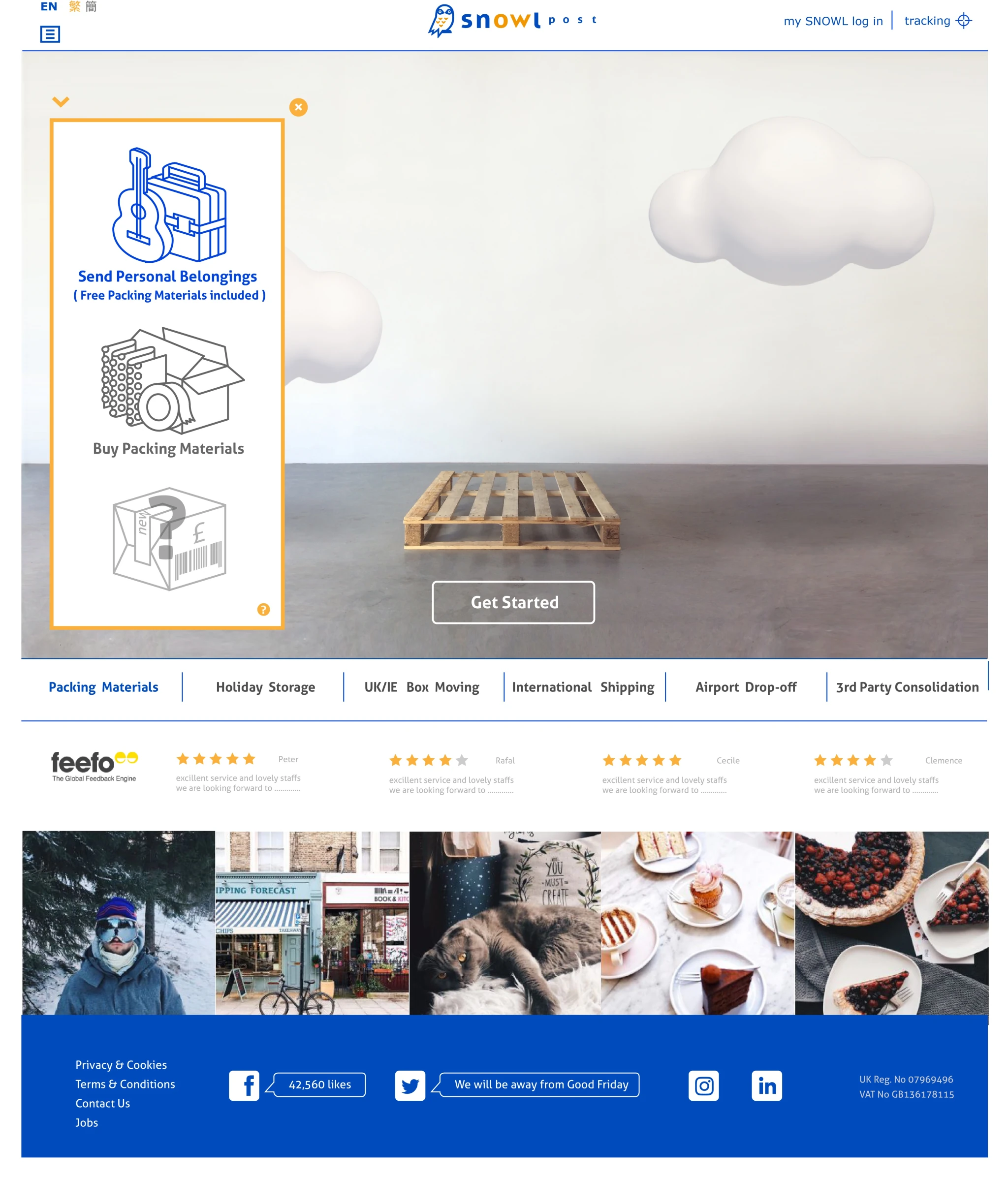 Snowl original delivered Get Started service selector